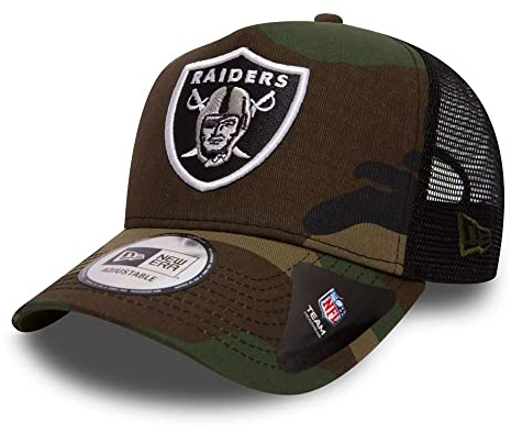 New Era Las Vegas Raiders NFL Camo Team A-Frame Adjustable Trucker Cap - One-Size