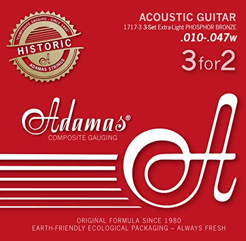 Adamas Cordes Guitare Acoustique Phosphor Bronze Historic Reissue 3 jeux Ex-Light .010-.047 1717-3
