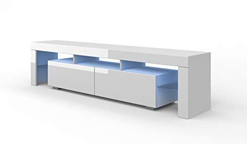 BIM Furniture LOWBOARD TV Board 190 cm Unterschrank mit LED, Fernsehschrank, TV Schrank Solo Hochglanz weiß/schwarz/grau (Weiß Matt/Weiß Hochglanz)