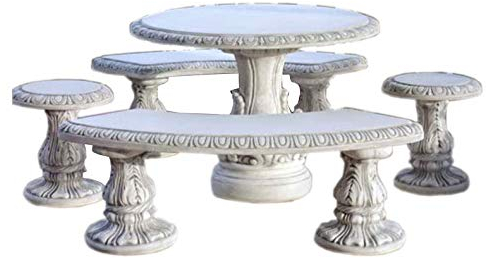 AWD Garten Sitzgruppen Set 2 x Bank 2 x Hocker 1 x Tisch Steinmöbel