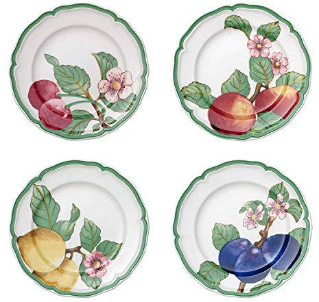 Villeroy & Boch French Garden Modern Fruits Set Piatti da Desert, Porcellana, Bianco/Multicolore, 21 cm, 4 Pezzi
