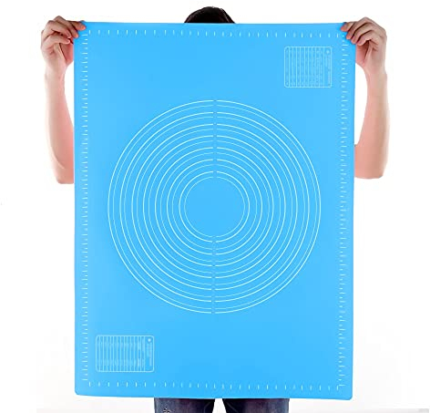 FUUMIY Silikonmatte Backen 80x60cm Übergroß Silikon backmatte mitskala,glatt,BPA frei,Baby Essen rutschfest,Back unterlagen Set,Für Fondant/Macaron/Pizza/Teig Matte Baking Mat Blau(31.49x23.62 inch)