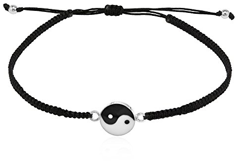 AeraVida Bilanz von Yin und Yang .925 Sterling Silber Baumwollseil verstellbares Armband