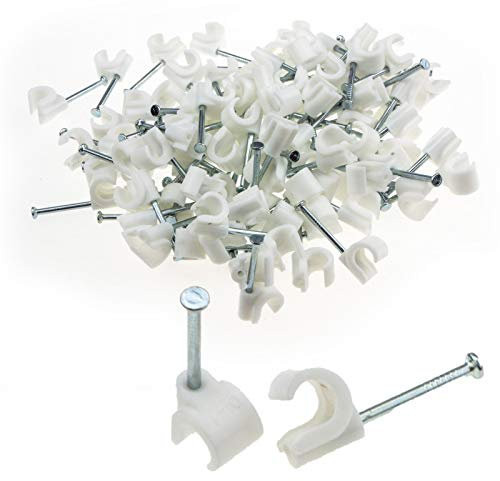 Cable Clip Hook Style 7mm to 10mm Round for Fastenings Cables White [100 Pack]