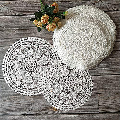 Yulakes 3 Stück weiße Spitze Runde Stickerei Tisch Tischset ,Handarbeit Geklöppelt Spitzendeckchen Baumwolle Placemat Blume Matte,Spitzendeckchen Häkeldeckchen Tischdecke 20cm/25cm/30cm