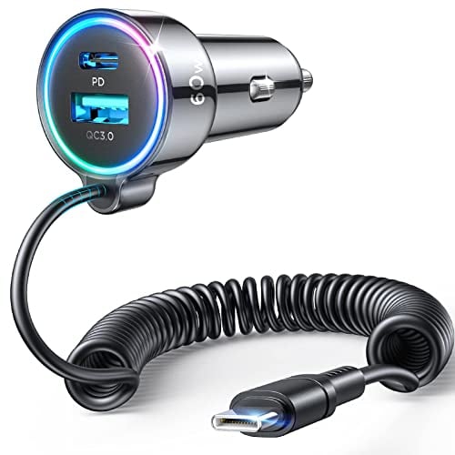 USB C Car Charger, 60W Super Fast Car Charger PD&QC3.0 &PPS with 5ft Type C Coiled Cable, 3 Fast Port Cigarette Lighter USB for iPhone 16/15/ Samsung S24/iPad Pro All Phones