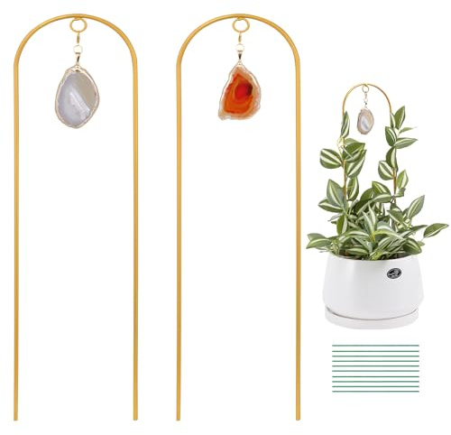 Ceiner 2 piezas de enrejado dorado para plantas pequeñas, mini soporte de decoración de plantas de interior de metal para vid de hiedra en maceta, escalador de macetas decorativas de jardín bohemio