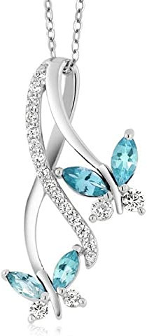 Bysonglezai Halskette Damen Anhänger Geschenk Frauen Kette Mode-Doppelter Schmetterlings-Unendlichkeits-Anhänger-Einfaches Elegantes Blaues Tansanit-Halsketten-Geschenk