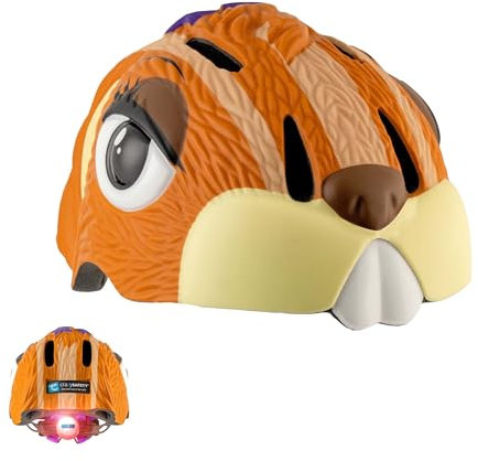 Crazy Safety Kinder Fahrradhelm | Fahrradhelm Kinder 2-7 Jahren für Fahrrad, Skateboard, Radsport, Laufrad, Tretroller, Inlineskates | Leicht | Verstellbarer 3D Tierhelm 49-55 cm (Eichhörnchen Braun)