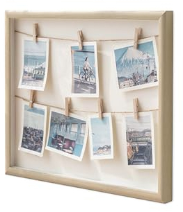 Gwezmxs DIY Holz Fotocollage Rahmen,Wandbilderrahmen mit Schnur,Klammern für Polaroids Fotos,Vielseitiger Fotohalter für Fotowand Geschenk,32x32cm