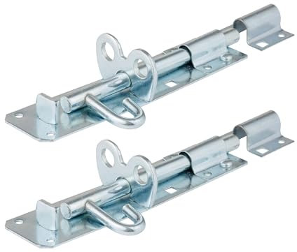 Primes DIY 2 Pieces 150mm (6”) Brenton Gate Bolt Door Lock, Sliding Padbolt with Zinc Plated Galvanised Finish - Gate Bolts for Wooden Gates, Garden, Shed & Garage Door Lock