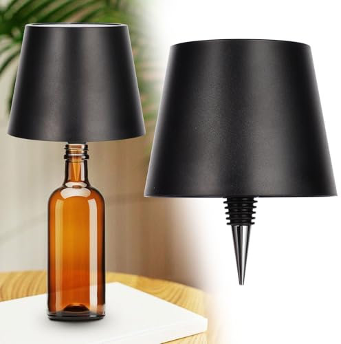 Mayoii Wireless Bottle Lamp with USB Charger 3 Colors Touch Adjustable Table Lamp Suitable for All Kinds of Wine Bottles Multi Scenario USB Charging Lamp for Date Bar Camping Room (Black)