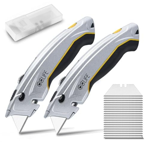 CCLFIE 2 PCS Cutter Universel Professionnel avec 20 lames de rechange, Cutter Utilitaire avec poignée antidérapante pour des découpes précises