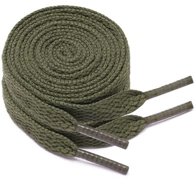 GOODSALEOK 2 Paar Flach Sneaker Schnürsenkel 8 mm Breite Premium Ersatz Schuhbänder für Turnschuhe Boardschuhe Freizeitschuhe Universalmodell Armee Grün 120CM