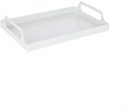 EasyByMall - Bandeja de Hierro Rectangular con Asas, Organizador de Bandeja de Granja, para Comer, Almacenar, Dormitorio, Cocina (Blanco)