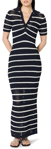 The Drop Adalyn Tape Yarn Split-Neck Maxi Dress Maxikleid, Marineblau/Elfenbein-Streifen, XXS