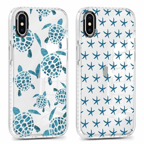 Foonary 2 Pack Clear Turtle Print Phone Case for iPhone X/XS 5.8, with Starfish Design Aesthetics Transparent Pattern Soft Silicone Cases,Shockproof Bumper Protector Girls Cover, for iPhone X/XS