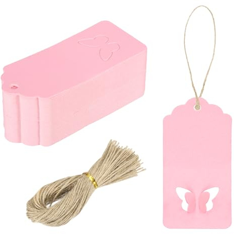 Sourcing Map Lot de 100 étiquettes cadeaux en papier kraft avec ficelle, rose rouge, 8,9 x 4,1 cm à suspendre pour étiquettes de prix, Noël, loisirs créatifs
