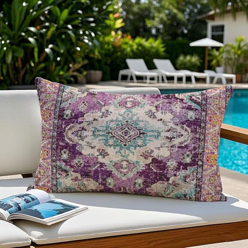 Vorysum 2er Set Outdoor Kissen Wetterfest 30x50 cm Lila Boho Dekokissen Sommer Kissenbezüge Vintage Kissenhülle Sofakissen für Wohnzimmer Schlafzimmer Garten Dekorative