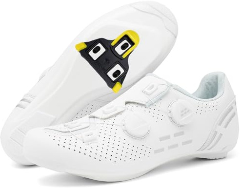PENXZT Zapatilla de Ciclismo Hombre Compatibles con SPD/SPD-SL Lock System Zapatos Bicicleta de Carretera Exterior Unisex Respirables,Blanca,43 EU