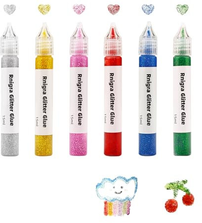 Rnigra Glitter Glue, 6 PCS Glitter Glue Pens for Kids, for DIY Arts, Projects Scrapbooking, Cards Decorating Supplies, 15 ml