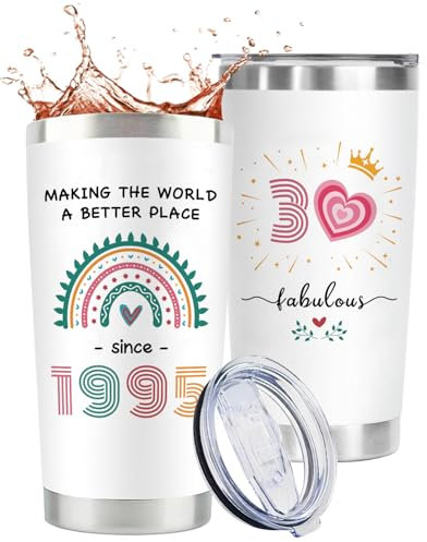 GiftGem 30th Birthday Gift for Women - 30th Birthdays Creative Travel Mug, Interesting Personalized Mug, Bron in 1995 Birthday Gift for Best Friend Female Mum Wife Daughter Sister Girlfriend