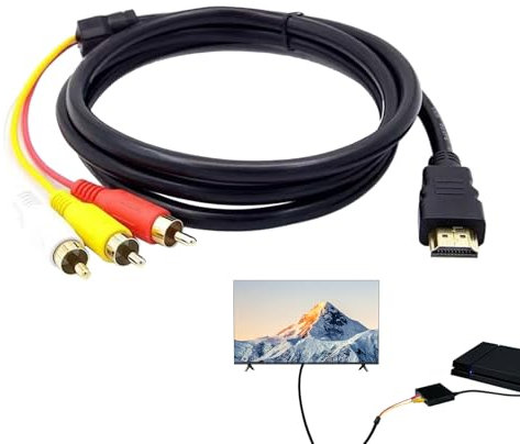 Huybaa cable HDM1 a RCA, adaptador hdm1, Cable rca 1080P HDM1 macho a 3 RCA Audio Video, para TV HDTV reproductor de DVD - 1,5 m