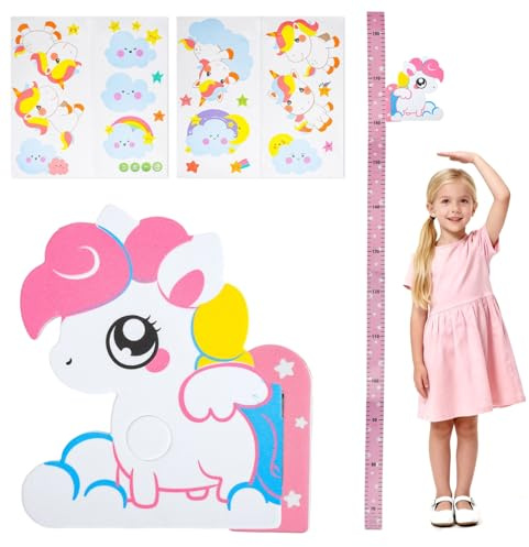 VOSSOT Metro Altezza Bambini da Parete, Tabella di Altezza per Bambini, Tema Unicorn Altezza Grafico Misure 65-180 cm, Unicorno Animali Della Foresta per Cameretta Bambina Decorazioni Parete