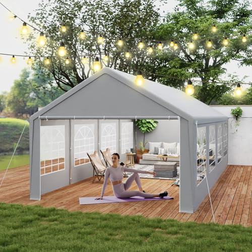 MAYTIIMO Partyzelt 4x8 m Pavillon, Grau, PE 200g Dachplane, 130g Seitenwände mit Fenstern, Wasserdicht, UV-Schutz, verzinkter Stahlrahmen, Garten- & Festzelt