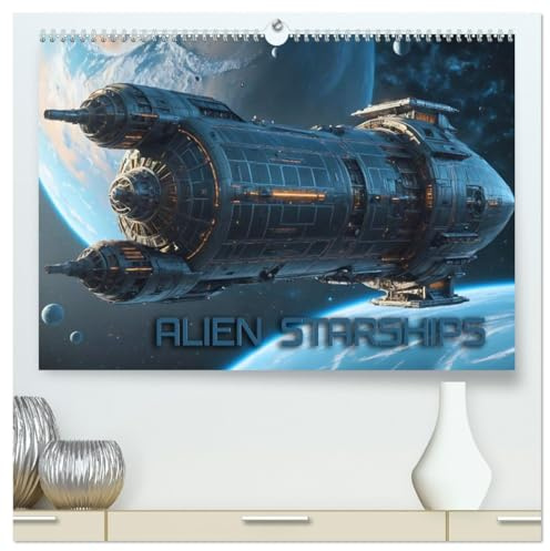 Alien Starships (hochwertiger Premium Wandkalender 2026 DIN A2 quer), Kunstdruck in Hochglanz: Fantastische Illustrationen außerirdischer Raumschiffe ... durch fremde Galaxien (CALVENDO Technologie)
