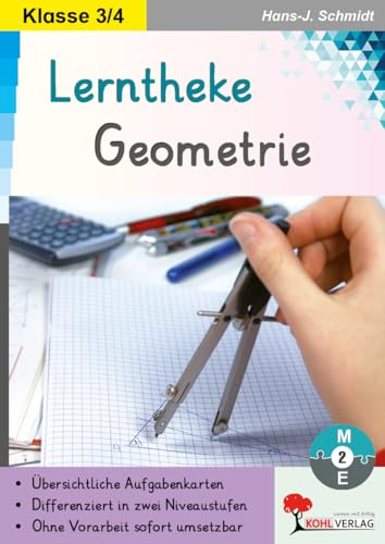 Lerntheke Geometrie Klasse 3–4 – Symmetrie, Flächen, Körper & Maßstab | Differenziert 2 Niveaustufen + Tippkarten | Kopiervorlagen mit Lösungen: Übersichtliche Aufgabenkarten zweifach differenziert