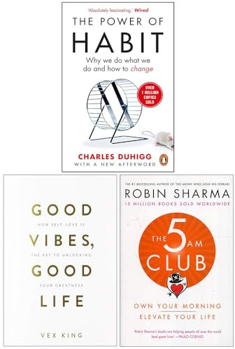 The Power of Habit, Good Vibes Good Life, The 5 AM Club 3 Books Collection Set