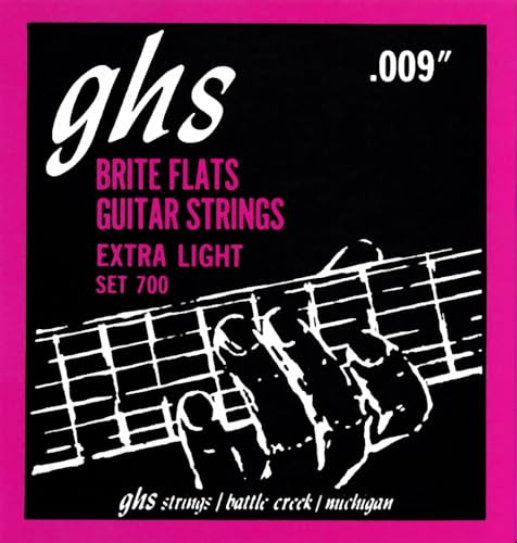 GHS Brite Flats - 700 - Electric Guitar String Set, Extra Light, .009-.042