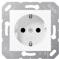 Jung 5120 BFKI WW Schuko Steckdose 16 A 250 V UP-Einsatz mit Abdeckung 50 x 50 mm bruchsicher mit Berührungsschutz Serie CD alpinweiß, 250 V