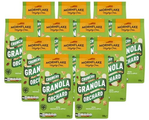 Mornflake - Crunchy Orchard Granola Breakfast Oats12x 500g. | High Fibre Granola Breakfast Cereal with Sultanas & Dried Apple Slices Mix, All Natural Ingredients (Pack of 12)