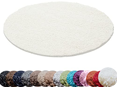 HomebyHome Teppich Rund Hochflor 160 cm Rund - Shaggy Runder Teppich Wohnzimmer Creme Extra Weich und Flauschig - Waschbarer Langflor Teppiche für Schlafzimmer, Küche, Flur - Carpet, Halı, Kilim