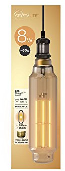 Status CrystaLite Antique 8W (60W Equivalent) Extra Large Tube Filament LED Light Bulb Pendant, E27, 8 W, Amber