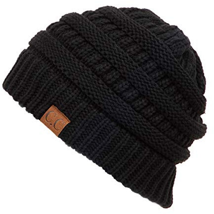 C.C Hatsandscarf Unisex Soft Stretch Fuzzy Sherpa Gefütterte Beanie Mütze (HAT-25), schwarz, Einheitsgröße