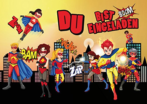 Edition Colibri Einladungskarten Superhelden A6, 10 Stück bunte Comic Motive für Superhero Kindergeburtstag, Partyeinladungen für Jungen und Mädchen zum Beschriften, Karten-Set (10963)