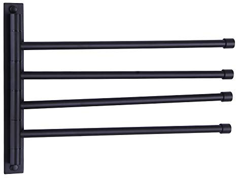 GERZWY Schwenkbarer Handtuchhalter SUS 304 Edelstahl, 4-armig, Badezimmerschaukel, Handtuchhalter, Aufbewahrung, Organizer, platzsparende Wandhalterung, Mattschwarz, HYG04-BK