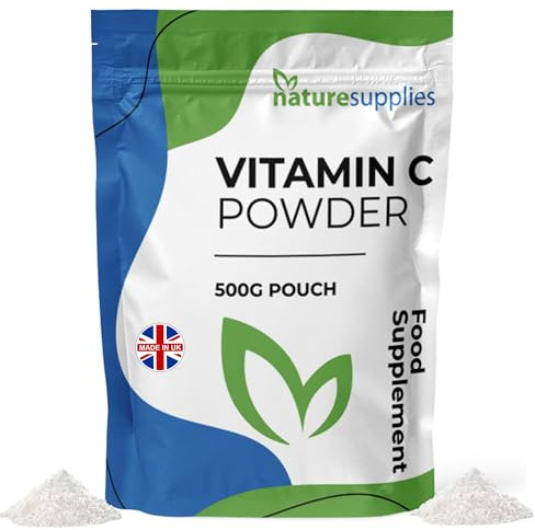 High Strength Vitamin C Powder 500g, VIT C Ascorbic Acid, Pure, Non-GMO & Vegan-Friendly, Immune Support Supplement, No Chemicals, Pharmaceutical Grade, Made in the UK by Naturesupplies
