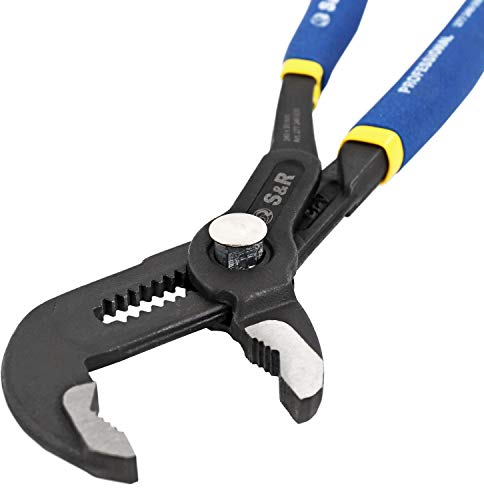 S&R Chiave a Pappagallo Professionale. Pinza Regolabile a Pappagallo Autobloccante per Tubi e Bulloni 300 x 40 mm. Blu e in Acciaio CR-V, Manici a doppio rivestimento.