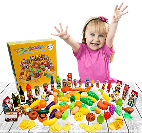 Koolbitz Kids Kitchen Toy Set 120 Pcs Pretend Play Food Fruits Vegetables Bottles, Kids Education Kitchen Toy for Toddler Boys Girls Gift For Children Realistic Kitchen Toys