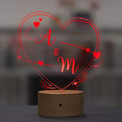 LAUBLUST 3D LED-Nachtlicht für Paare - Personalisiert, Herz Design - Geschenk Hochzeit | Holz-Sockel | Serie: Willich