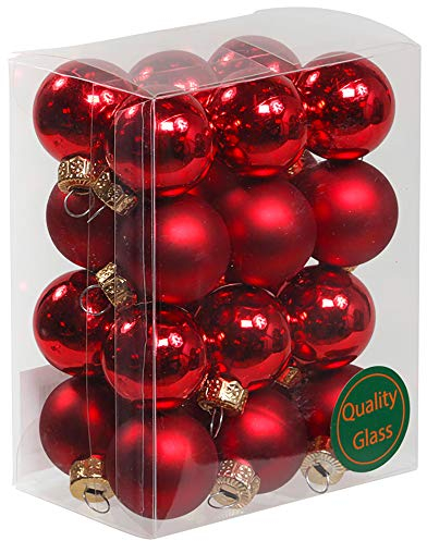 Kleine Baumkugeln aus Glas Ø 2 cm/2,5 cm/3 cm - Christbaumkugeln Baumschmuck Christbaumschmuck Weihnachtsbaumschmuck Weihnachtsbaumkugeln (2,5 cm, 24 Stück Rot (Matt,Glänzend))