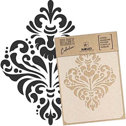 NAKLEO Malschablone für Handwerk A3 30x42cm, Damast Ornament Klassisch Muster, Wiederverwendbare Kunststoff DIY & Scrapbooking Zeichenschablone, Decoupage Kunst Vorlage, Wand Stoff Möbel Holz