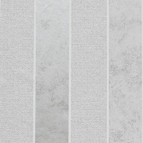 Calico Stripe Wallpaper Metallic Embossed Striped Grey White Textured Vinyl
