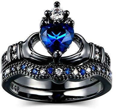 PULABO Anello da sposa irlandese Claddagh nero con taglio a cuore 8 prestazioni affidabili, ['Oro 2 colori 14 carati', 'Diamante'], Diamante
