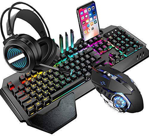 ARCH Clavier Gamer Clavier Mécanique, Clavier De Jeu Et Souris, Clavier D'ordinateur avec Repose-Poignet Ergonomique, Clavier Rétro-éclairé USB pour Les Jeux PC Ordinateur Portable Clavier