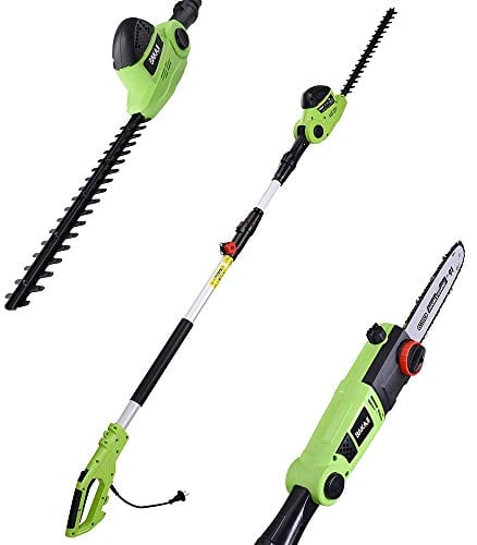 BAKAJI Tagliasiepi Telescopico Elettrico con Asta Estensibile, Taglia Siepi Lama 41 cm con Inclinazione, Lama Regolabile Manutenzione Giardino Tagliabordi Decespugliatore (700W con Motosega 2in1)